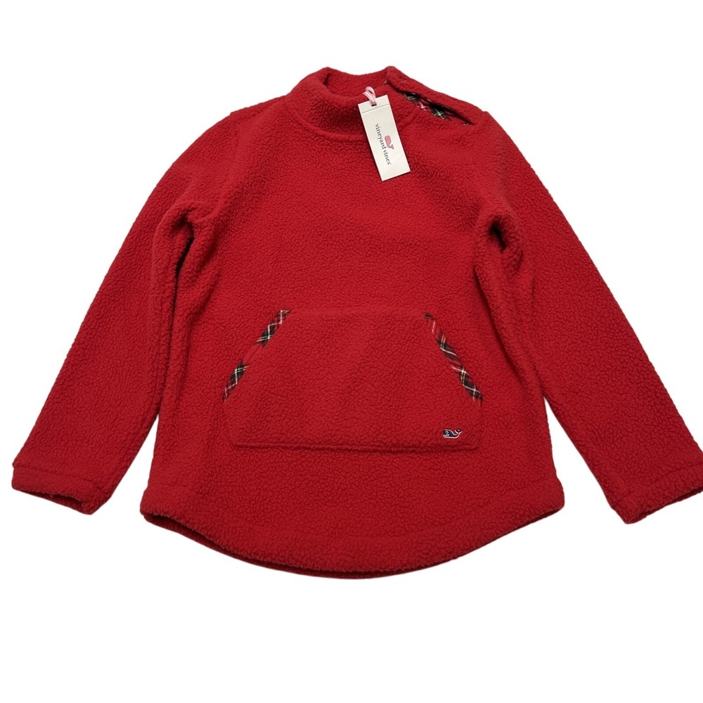 Vineyard Vines Sherpa Mock Neck Tunic Kid M 10-12 Red Pullover School Preppy